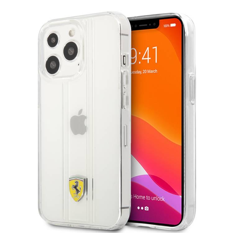 Ferrari FES3SHCP13LTR iPhone 13 Pro Hrad Case PC/TPU Transparent Hard Case with 3D Line Contrasted Red Line