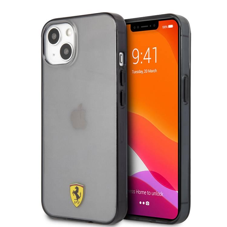 Ferrari FEHCP13MBSCK iPhone 13 / 14 / 15 Hrad Case Transparent Black Shadow Print Logo